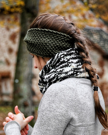Oliwkowa miękka wełniana opaska twist, Holy Alpaca Knit