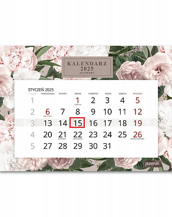 Kalendarz Ścienny Pojedynczy 2025 Flowers A4, Planerum