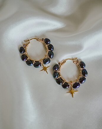 Kolczyki Lumina, czarne perły z gwiazdką, Okruszek Biżuteria