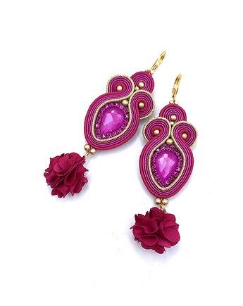 Kolczyki sutasz fuksjowe różowe Rosalia z kryształkiem i kwiatkiem, Katrina Rossa