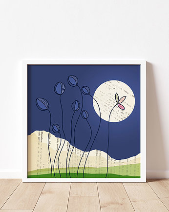 Plakat z górami, pełnia księżyca, Dekorando