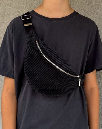 Nerka saszetka z kieszonką sztruksowa czarna, Zdunetti