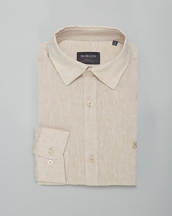 Koszula męska lniana lentini 00391 beżowy slim fit, OSOBY - Prezent dla Chłopaka