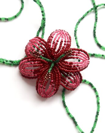 Różowo-bordowa  lilia - naszyjnik choker, Hibiscus