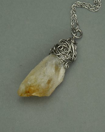 Wisiorek Talizman surowy cytryn wire wrapping, Agata Rozanska