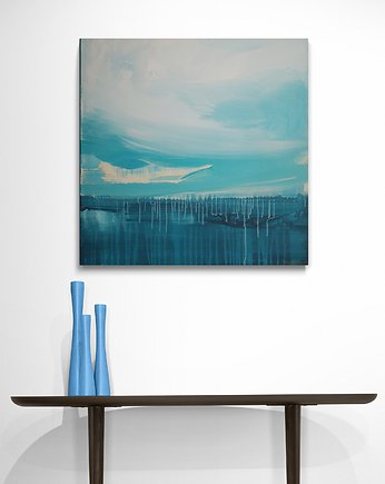 Obraz ręcznie malowany na płótnie 60 x 60 cm - Niebieski pejzaż, Kasia Kulicka