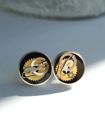 Kolczyki Steampunk Oprawione Srebro 925, NOBU