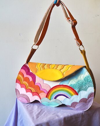 Skórzana kolorowa torebka zachodem słońca tęcza z recyklingu, URCHYNN