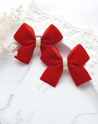 Spinki do włosów świąteczne kokardki czerwone WELUROWE SW11, FILIPOLA