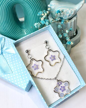 Komplet biżuterii niezapominajki kwiatki, Mintique