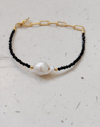 Bransoletka czarna Onyks z perłą, Chmolowska Jewellery
