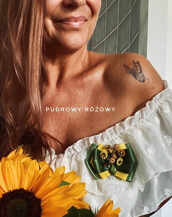 Artystyczna Brosza z niesamowitymi Słonecznikami New, Pudrowy Różowy