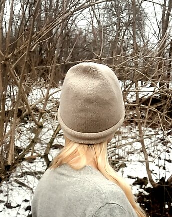 Kaszmirowa czapka- czapka z kaszmiru 100% beżowa gładka, BAJKA projekt