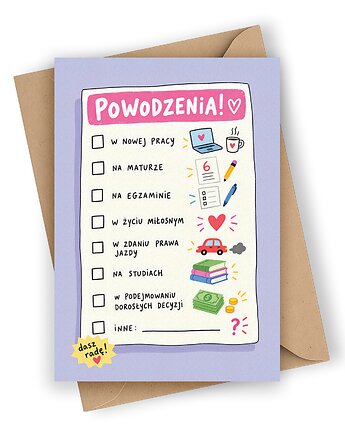 Kartka "POWODZENIA"- zaznacz właściwą okazję, Czarna Owca Karteczki