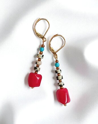 Kolczyki długie : INDIA: jaspis, koral, magnezyt II, kaktusia