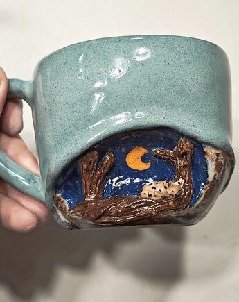 Kubek z rysiem, błotko. pracownia ceramiki