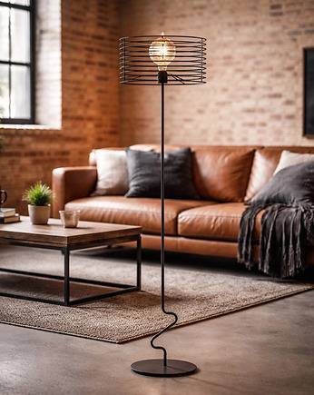 Loftowa lampa stojąca do salonu PARLA druciana czarna, lampy loftowe LYSNE LOFT