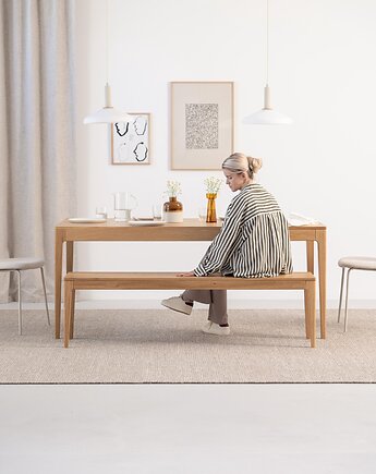 HYGG - Zestaw do jadalni stół i ławka z litego drewna dębowego, Mo Woodwork
