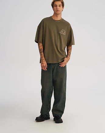 Koszulka męska BOXY FIT z ciężkiej bawełny oliwkowa