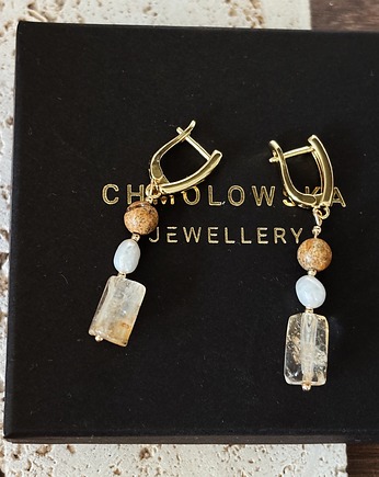Kolczyki pozłacane Jaspis, Perła i Cytryn, Chmolowska Jewellery