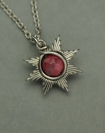 Mały krótki wisiorek słoneczko rodonit wire wrapping słońce, Agata Rozanska