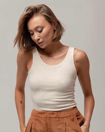Bawełniany, prążkowany top, NATURAL BEIGE, Yanowska