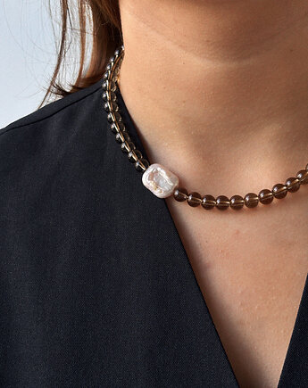 Naszyjnik Kwarc Dymny z perłą, Chmolowska Jewellery
