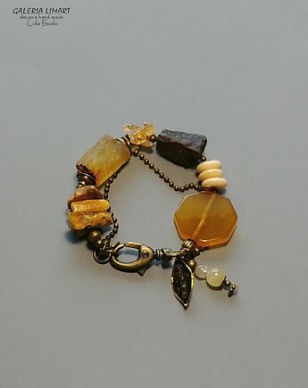 Bransoleta unikat z mixu minerałów. Boho z nutą vintage Prezent lux, Galeria Limart