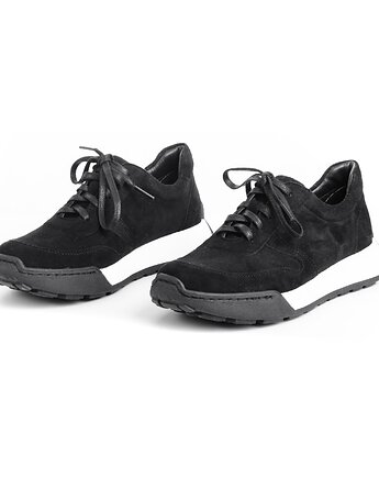 Sneakersy skórzane -  biało czarne  (7024), BOSCCOLO