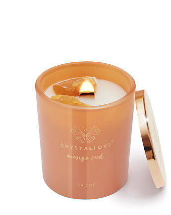CRYSTALLOVE Świeca sojowa z kalcytem mango oud 400g - limited edition, CRYSTALLOVE