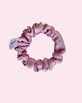 Gumka jedwabna, scrunchie, gumka do włosów, gumka satynowa pudrowy róż MINI, Capillum