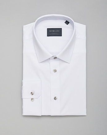 Jednolita koszula męska 00340 dł rękaw biały classic, OSOBY - Prezent dla taty