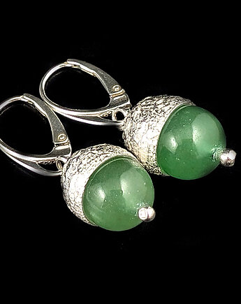 Kolczyki srebrne jadeit- wiosenne żołędzie, Pracownia Neores