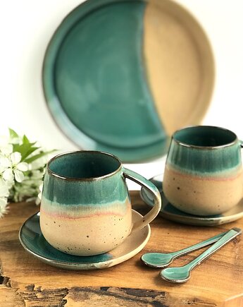 Taca / Patera +  kubki ceramiczne 2 szt -  Rajska Plaża, Ceramika Tyka