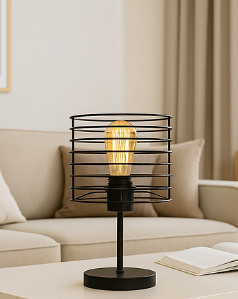 Czarna lampka stołowa z  drucianym kloszem w stylu loftowym LUKKA LOFT, lampy loftowe LYSNE LOFT
