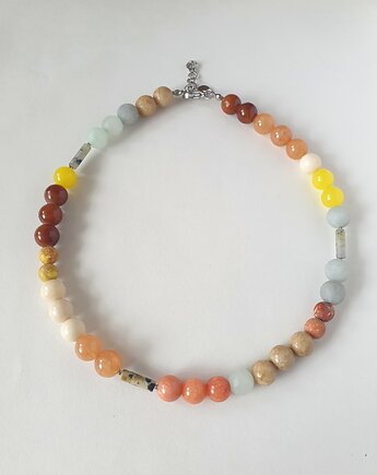 Naszyjnik, BOHO ART jadeit, jaspis, labradoryt, wielobarwny, modesign