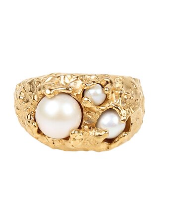 Złoty pierścionek sygnet z perłami Organica r.13, Blooming Stones