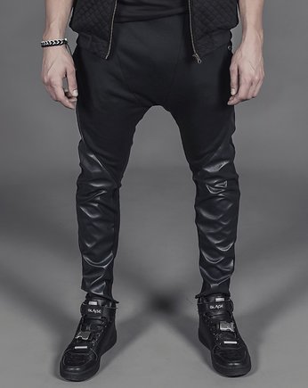Czarne spodnie ze skórzanymi nogawkami, BLAISE