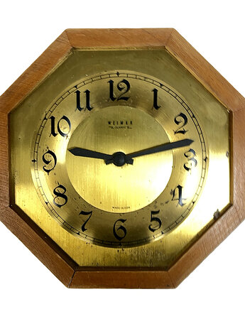 Zegar ścienny Weimar, Ośmiokątny, Mosiądz i Drewno, Niemcy lata 70., Good Old Things