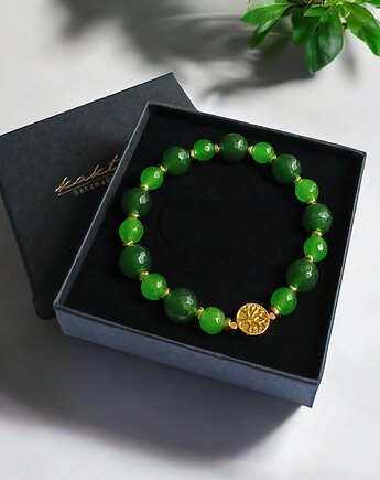 Zielona bransoletka : drzewo życia : zielony jadeit & hematyt, kaktusia