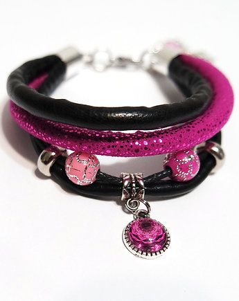 Bransoletka - Różowa koronka - rzemienie, yenoo