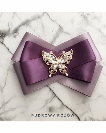 Śliwkowa Brosza z Motylem NEW, Pudrowy Różowy