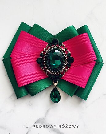 Brosza  z niesamowitym szmaragdowym zielonym kryształem  NEW, Pudrowy Różowy