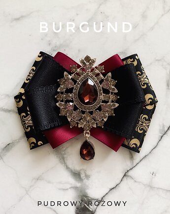 Burgundowa Czarna Brosza z kryształem w kolorze wina  NEW, Pudrowy Różowy