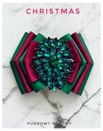 Zielona Brosza z ozdobą z kryształkami  NOWOŚĆ, Pudrowy Różowy