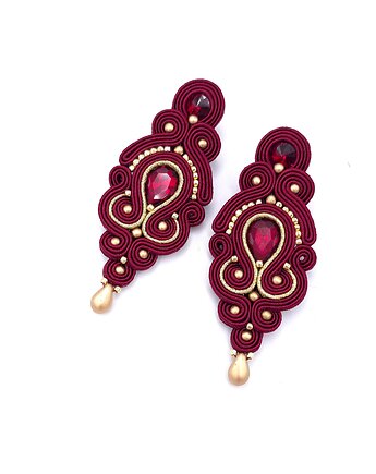 Kolczyki sutasz bordowe ze złotem Olia wieczorowe z kryształkami, Katrina Rossa