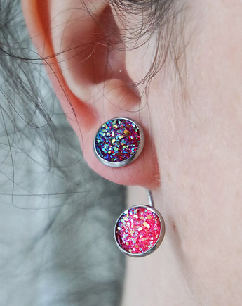 Kolekcja Starlight - kolczyki druzy róż i burgund - stal, yenoo