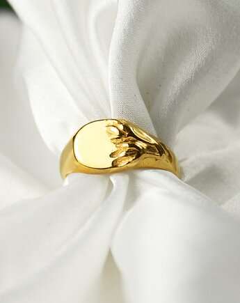 Srebrny sygnet damski, dla niej, personalizacja, botaniczny, bez kamieni TULIPA, Her Ring Biżuteria