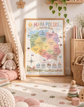 Plakat edukacyjny MAPA POLSKI dla dziewczynki, Dekoracjan