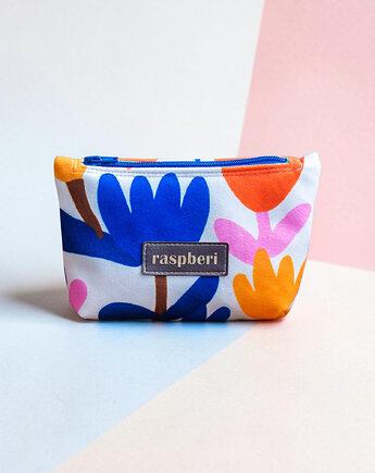 Etui na klucze z jasnego weluru minimalistyczne kwiaty  Handmade, raspberi